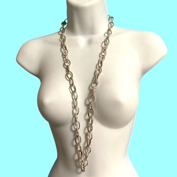 Chunky Silver Tone Link Long Chain Necklace - Picture 8 of 10